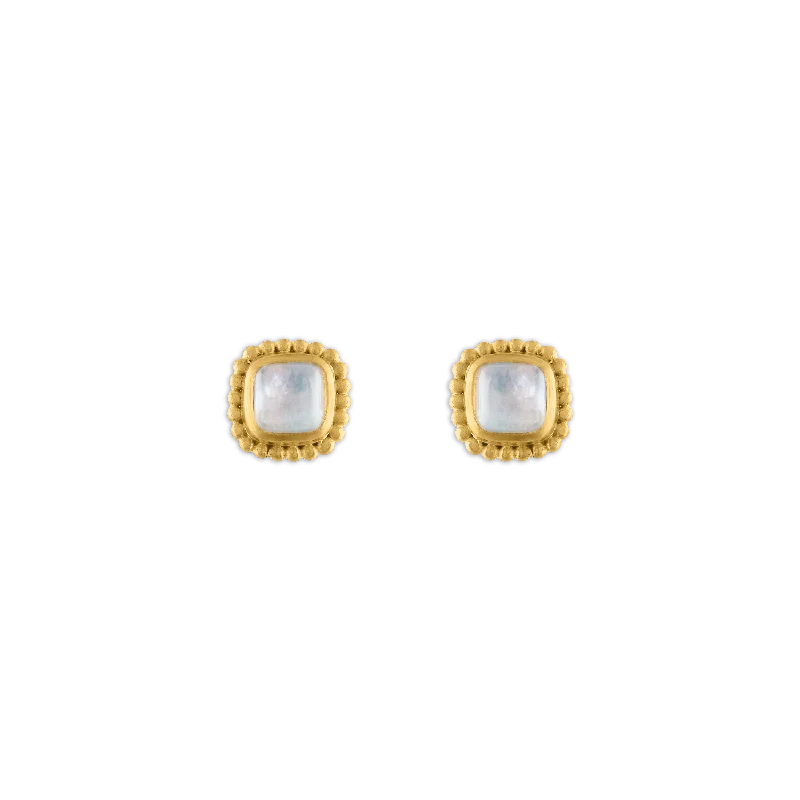 Minimal gold earrings for women -Rainbow Moonstone Granulated Stud Earrings