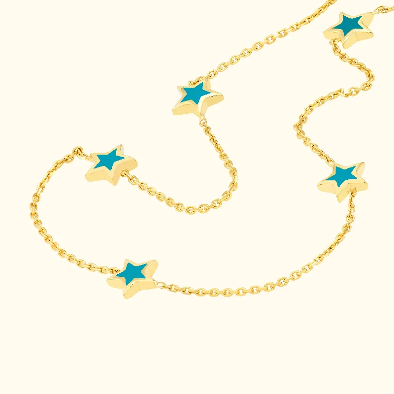 necklaces choker sleek style -Teal Enamel Mini Star Necklace