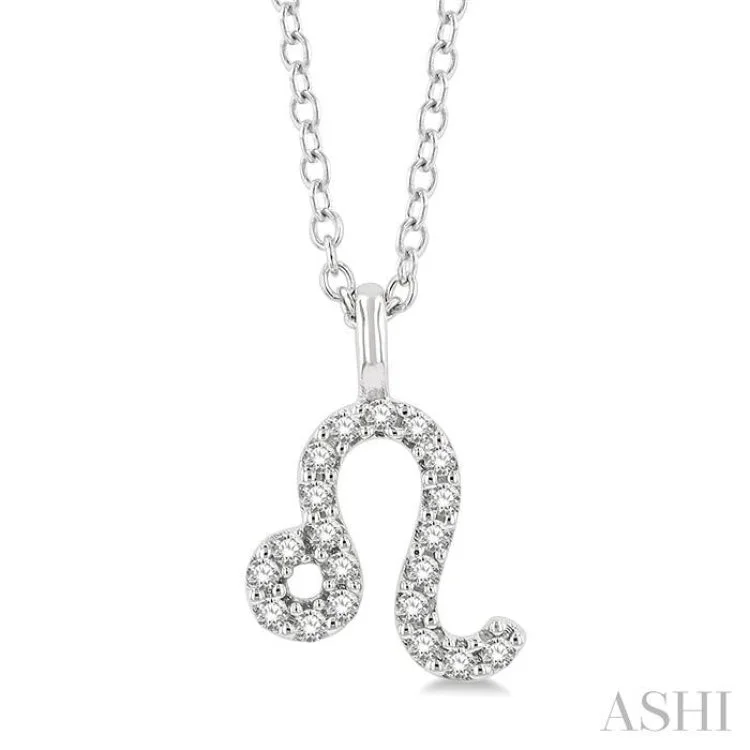 necklaces with rose quartz -1/10 Ctw Leo Round Cut Diamond Zodiac Pendant With Chain in 10K White Gold