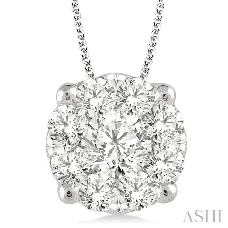 necklaces with floral charm -2 Ctw Lovebright Round Cut Diamond Pendant in 14K White Gold with Chain