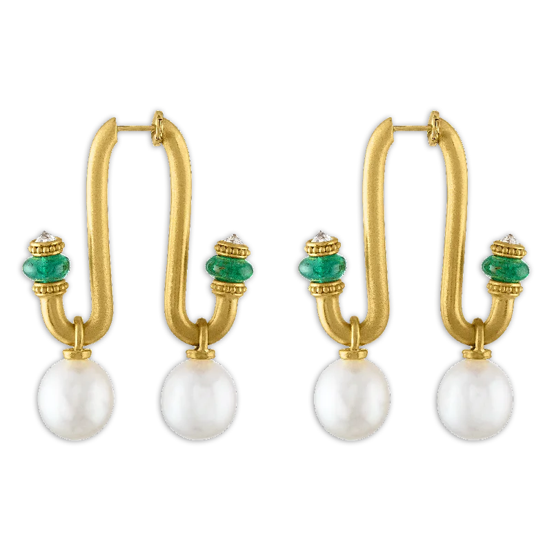 Ladies ruby stud earrings -Large South Sea Pearl, Emerald, and Old Mine Diamond Tuba Earrings