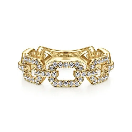 Affordable engagement rings for women -14K Yellow Gold Pave Diamond Chain Link Stackable Ring Band