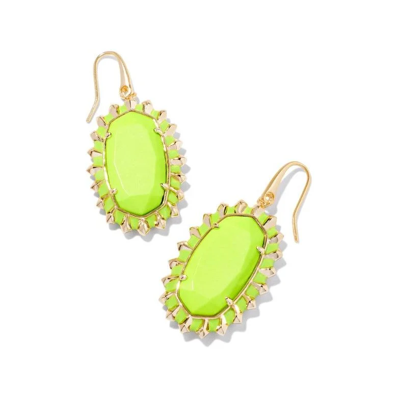 Ladies sapphire stud earrings -Kendra Scott Dani Gold Color Burst Drop Earrings in Chartreuse Magnesite