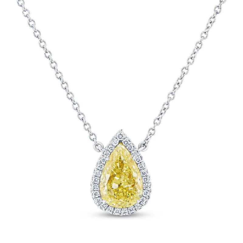 necklaces for men leather style -Uneek Natureal Collection Halo Pear Shaped Fancy Yellow Diamond Anniversary Pendant