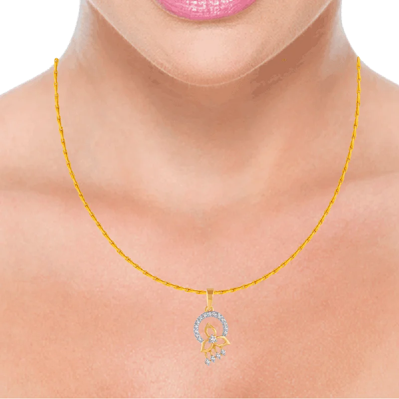 necklaces with sapphire blue -18KT (750) Yellow Gold And Diamond Pendant For Women