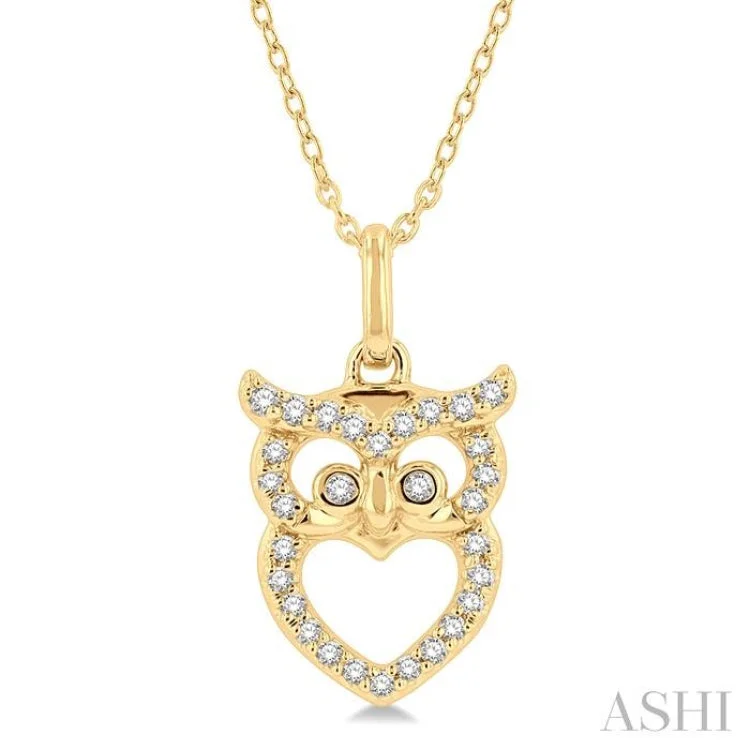 necklaces with amethyst purple -1/8 Ctw Owl Frame Petite Round Cut Diamond Fashion Pendant With Chain in 10K Yellow Gold