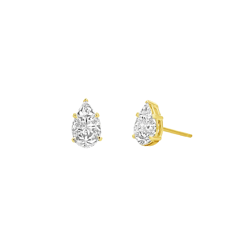 Vintage-inspired earrings for ladies -Pear Shape Illusion Set Diamond Stud Earrings