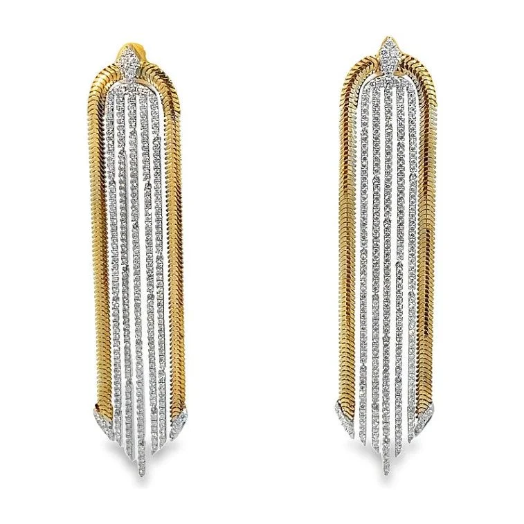 Trendy statement earrings for women -White & Yellow Gold Diamond Waterfall Earrings