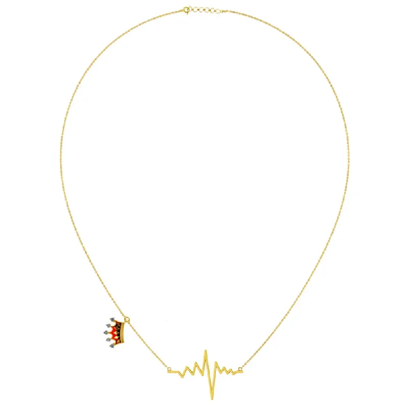 necklaces stylish affordable -14k Gold Necklace With A Heartbeat Pendant And A Crown On A Chain