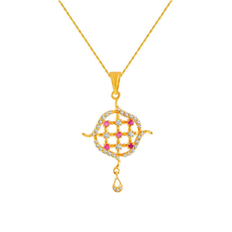 necklaces for fashion lovers -22KT (916) Yellow Gold, American Diamond And Ruby Pendant For Women