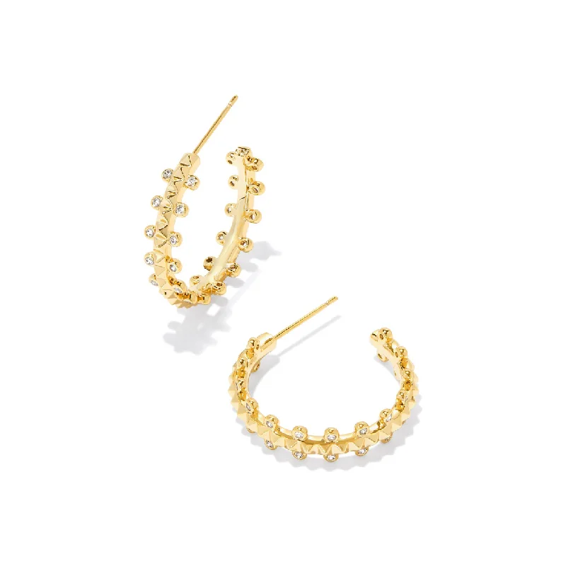 Minimalist earrings for women -Kendra Scott Gold Jada Small Hoops in White Crystal