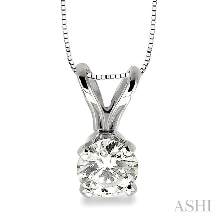 necklaces with cross pendant -Round Cut Diamond Solitaire Pendant in 14K White Gold with chain