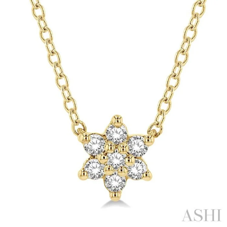 necklaces boho chic vibe -1/8 Ctw Floral Round Cut Diamond Petite Fashion Pendant With Chain in 10K Yellow Gold