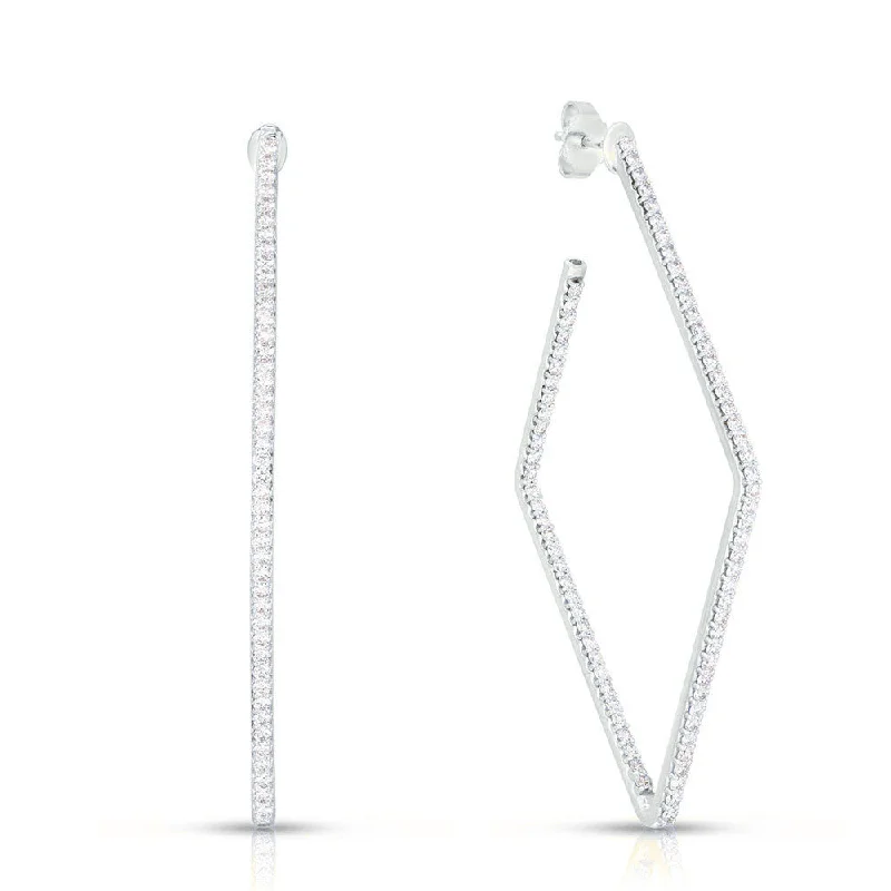 Simple hoop earrings for ladies -Roberto Coin 18K White Gold Small Diamond Square Hoop Earrings