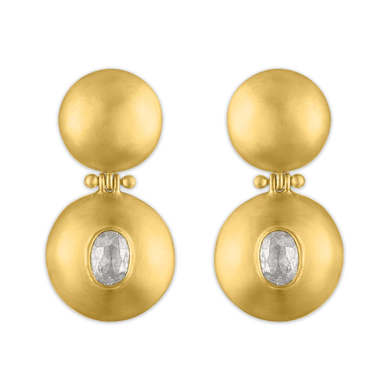 Ladies art deco earrings -Diamond Double Dome Bulla Earrings