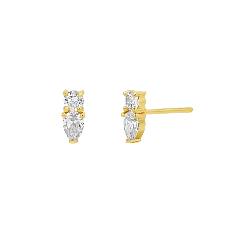 Ladies geometric earrings -Diamond Duo Drop Studs