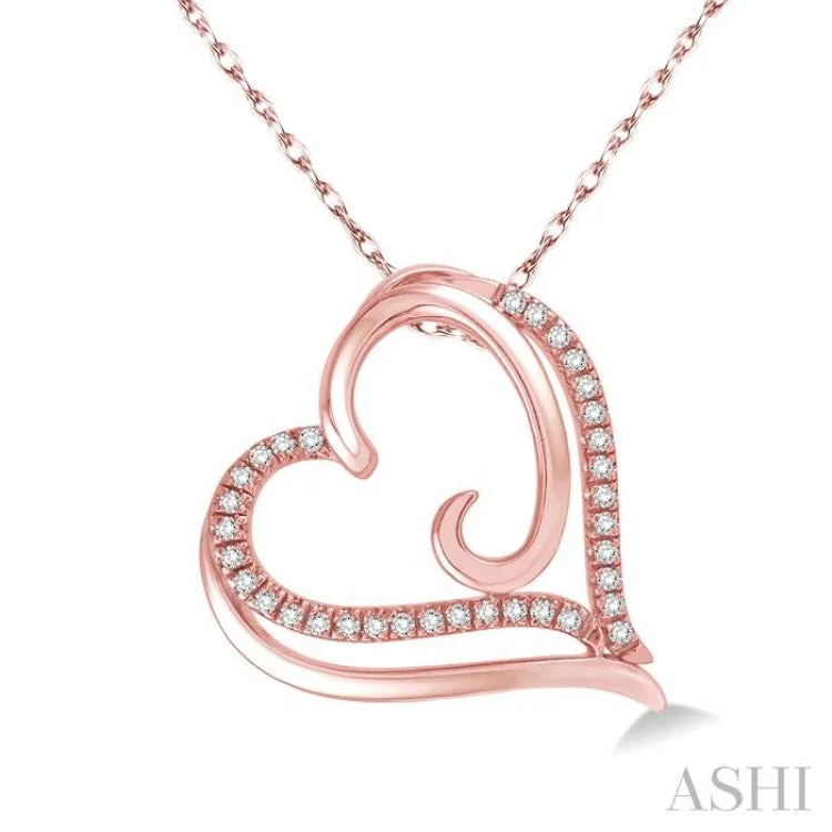 necklaces with aquamarine stone -1/10 Ctw Round Cut Diamond Heart Pendant in 10K Rose Gold with Chain