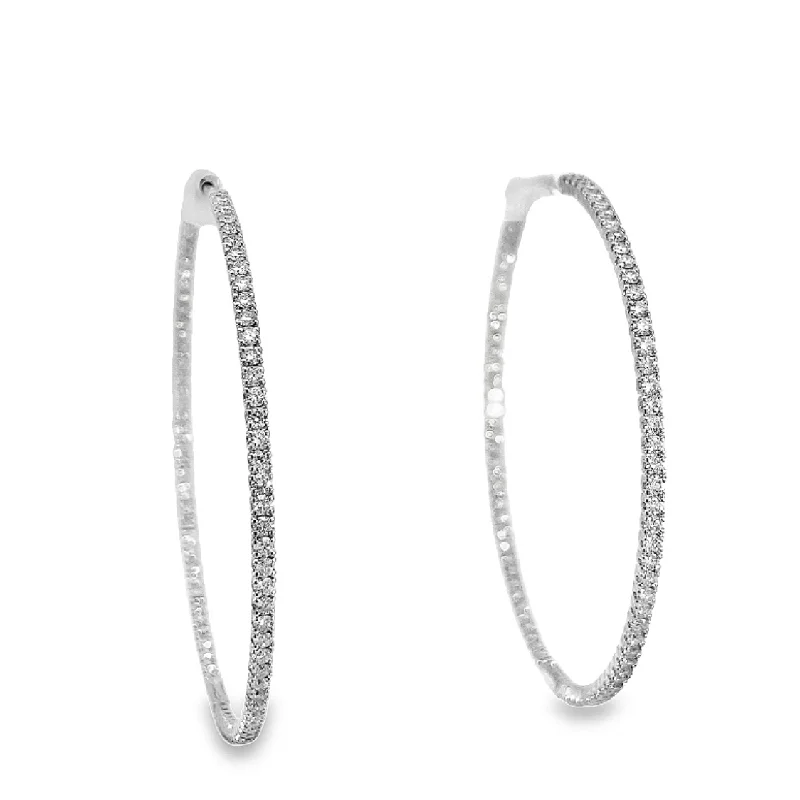 Simple silver stud earrings for women -14K White Gold XL Diamond Inside Out Hoops