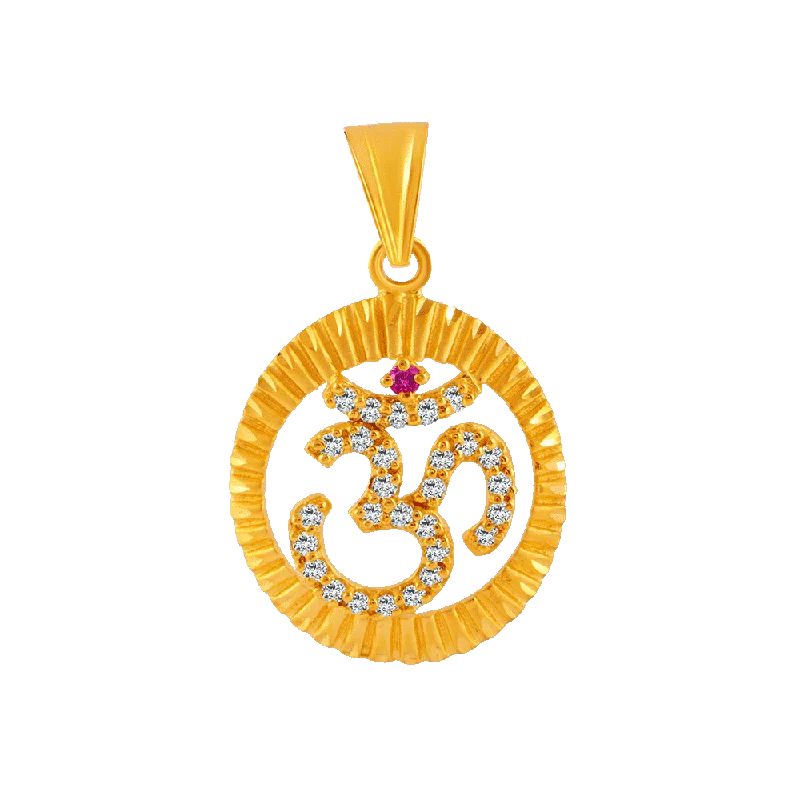 necklaces small pendant charm -22KT Yellow Gold, American Diamond And Ruby Pendant For Women