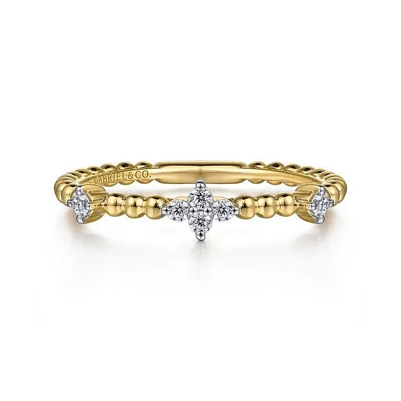 Ladies three-stone engagement rings -14K Yellow Gold Diamond Station Bujukan Stackable Ring