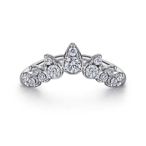 Ladies crystal engagement rings -14K White Gold Diamond Chevron Ring