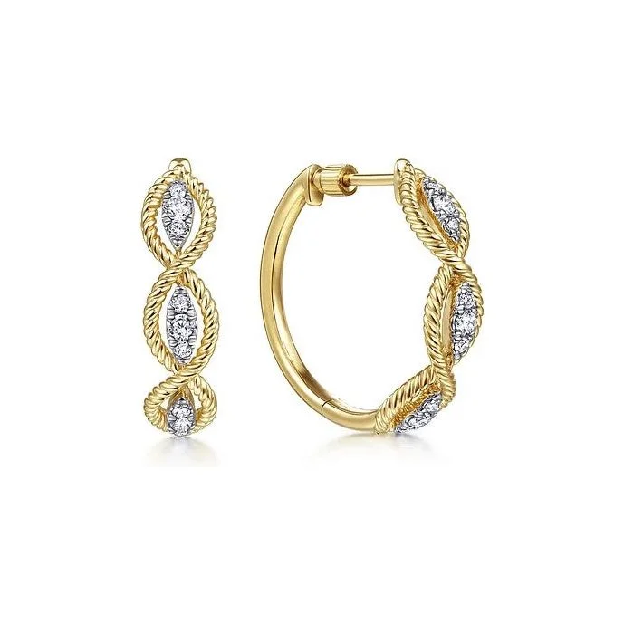 Ladies topaz drop earrings -Gabriel 14K Yellow Gold Diamond Twisted Layer Hoops