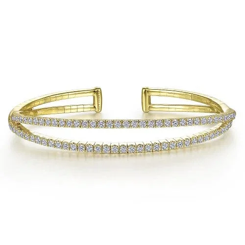 Ladies retro style engagement rings -14K Yellow Gold Split Diamond Cuff