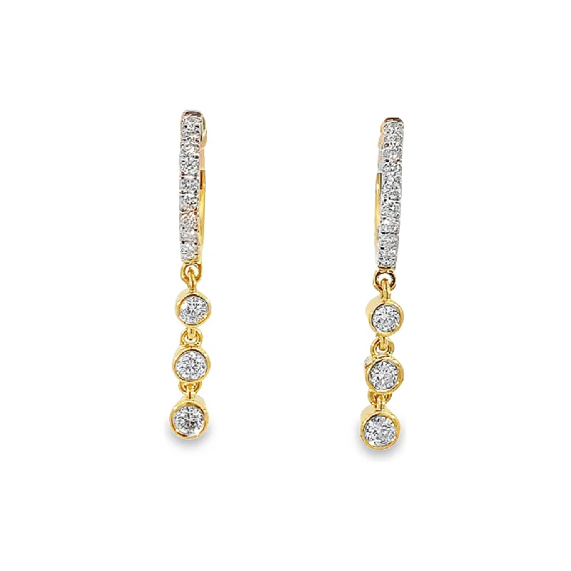 Ladies hoop earrings in silver -14K Yellow Gold Diamond Bezel Drop Huggies