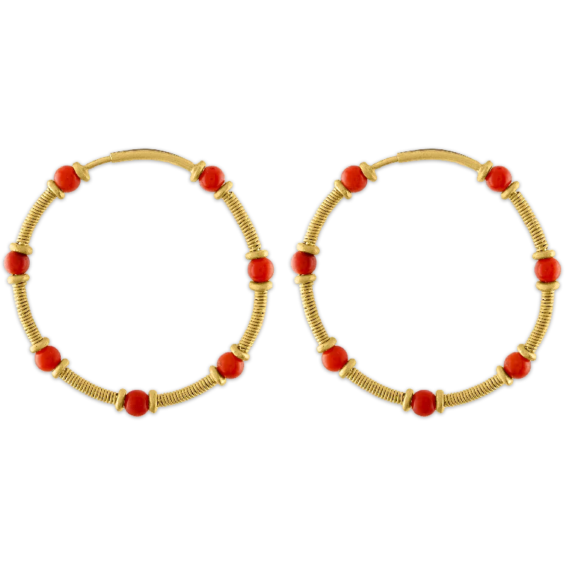 Ladies retro style earrings -Antique Coral Zeno Hoop Earrings