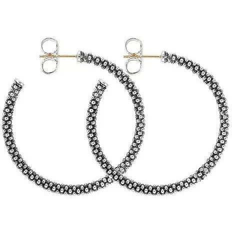 Vintage drop earrings for women -Lagos Sterling Silver Caviar 35mm Hoop Earrings