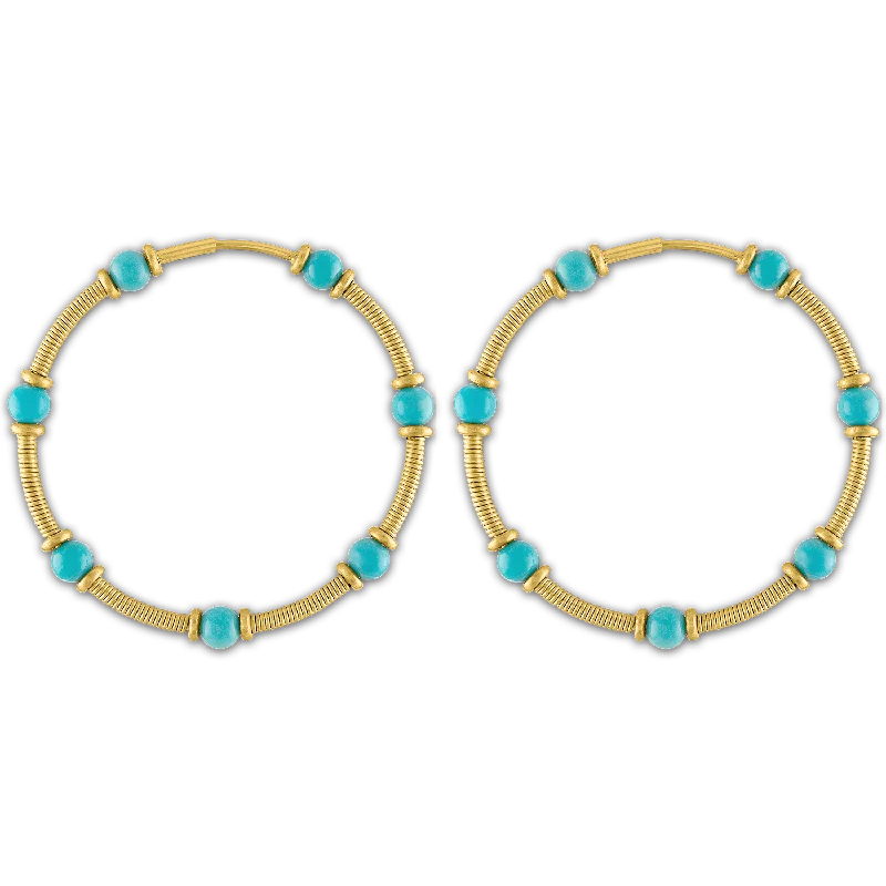 Ladies gemstone dangle earrings -Turquoise Zeno Hoop Earrings