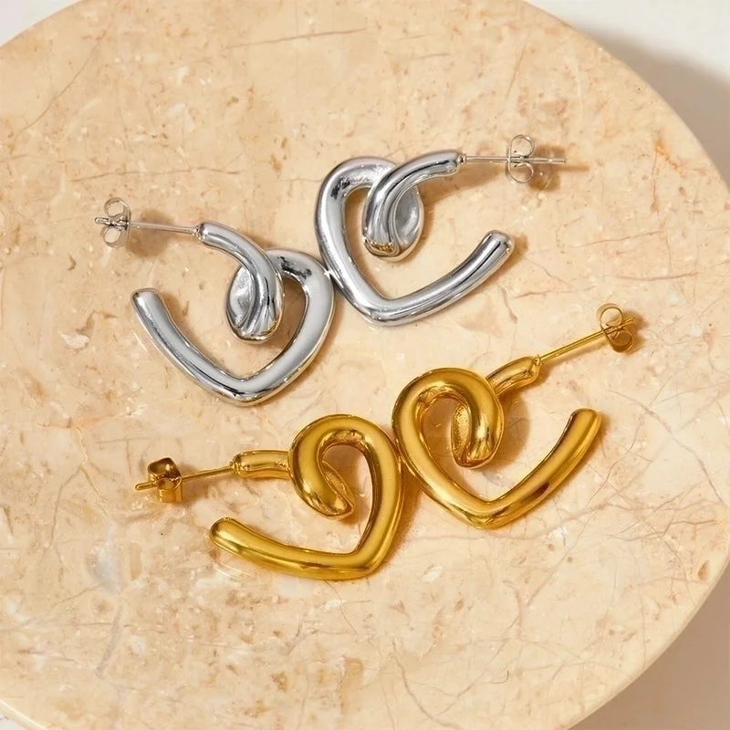 Ladies oversized hoop earrings -1 Pair Cute Heart Shape Polishing Plating Stainless Steel 14k Gold Plated White Gold Plated Gold Plated Ear Studs