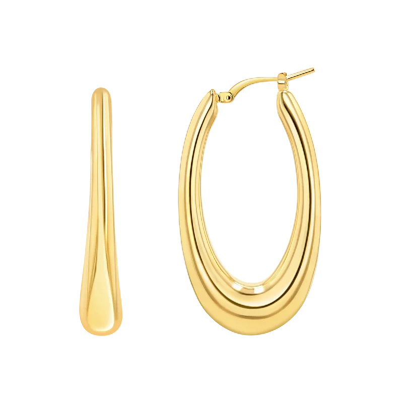 Dainty stud earrings for women -Oval Curved Hoop Earrings