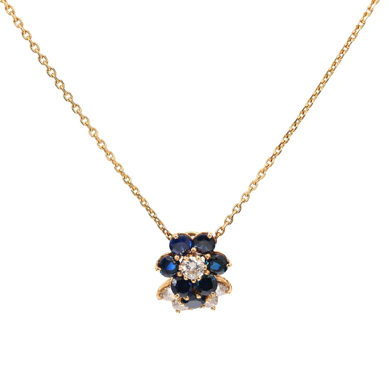 necklaces for evening wear -Mauboussin French sapphire diamond 18k yellow gold flower necklace