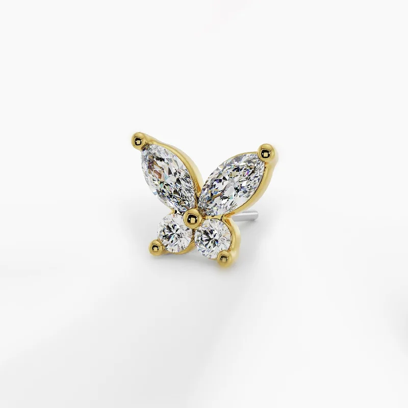 Elegant hoop earrings for women -Papillon Diamond Butterfly Piercing Stud End