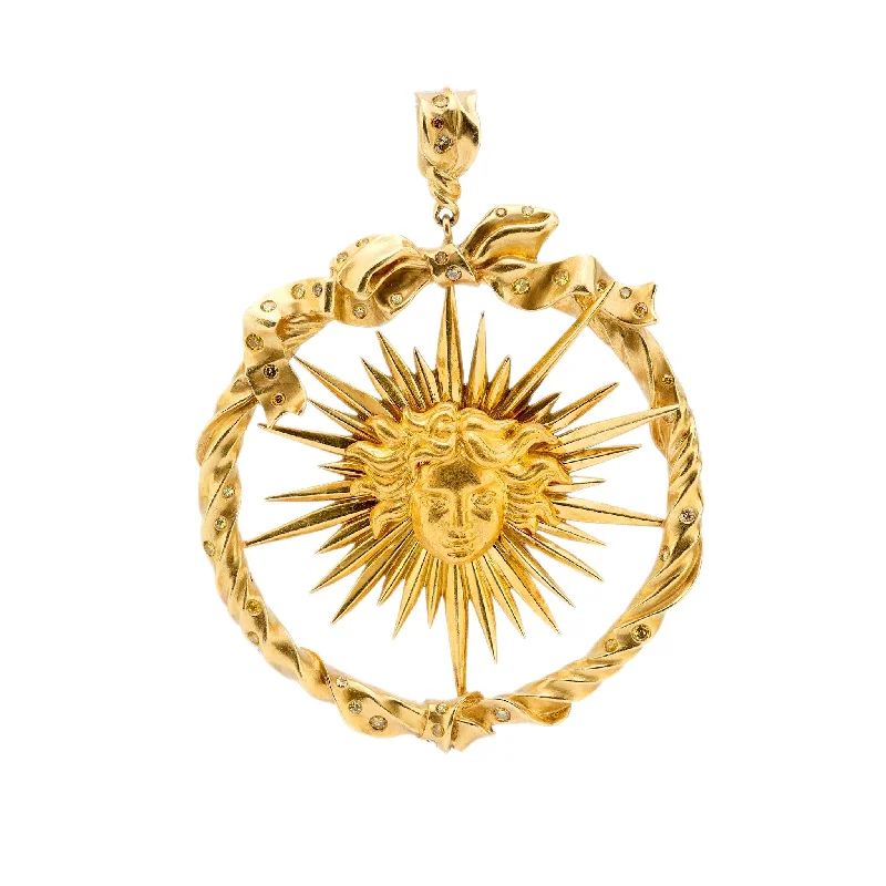 necklaces with pearl drop -Julius Cohen fancy yellow diamond 18k gold sun pendant