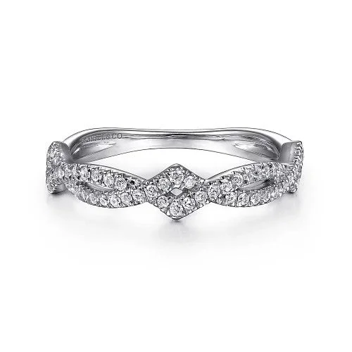 Vintage-inspired engagement rings for ladies -14K White Gold Twisted Diamond Stackable Ring