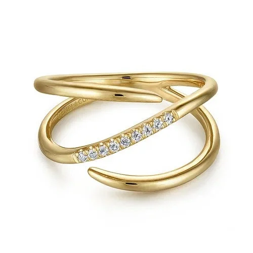 Bold statement engagement rings for women -14K Yellow Gold Split Shank Pave Diamond Wrap Ring