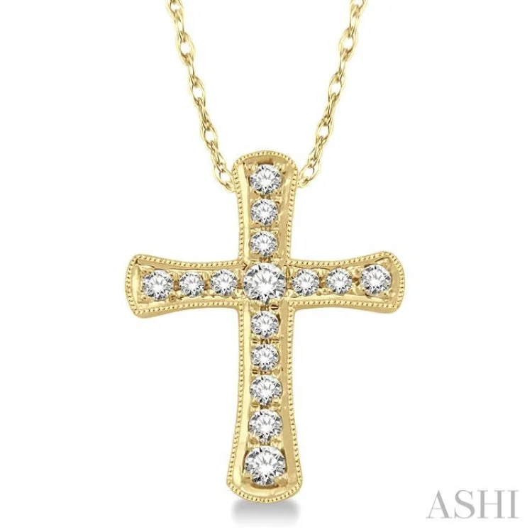 necklaces trendy 2025 design -1/10 Ctw Round Cut Diamond Cross Pendant in 14K Yellow Gold with Chain