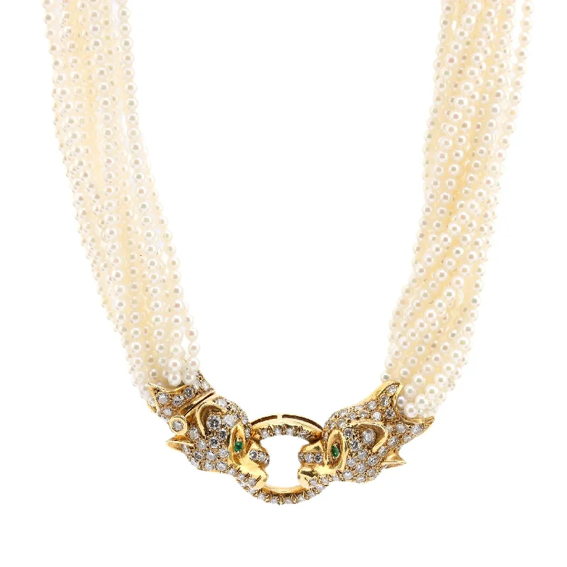 necklaces vintage inspired look -Vintage Italy 3 carat diamond emerald pearl 18k gold panther necklace