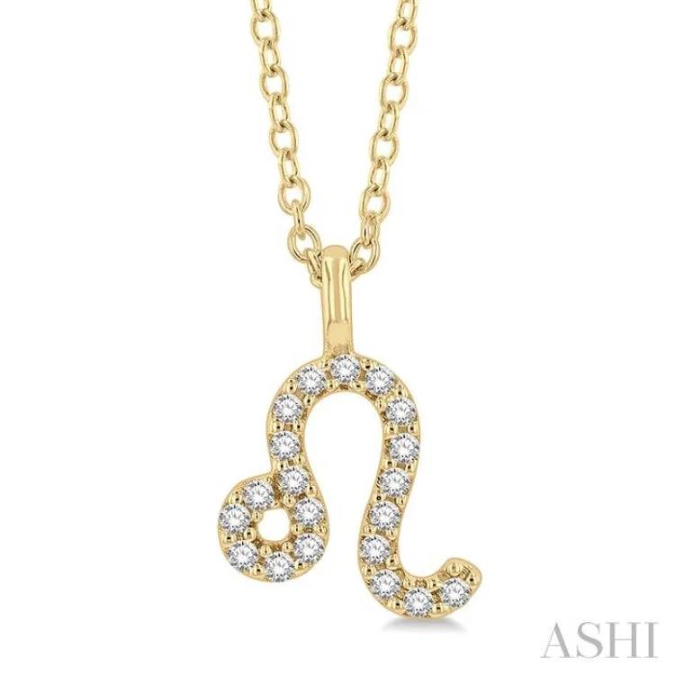 necklaces with crystal beads -1/10 Ctw Leo Round Cut Diamond Zodiac Pendant With Chain in 14K Yellow Gold