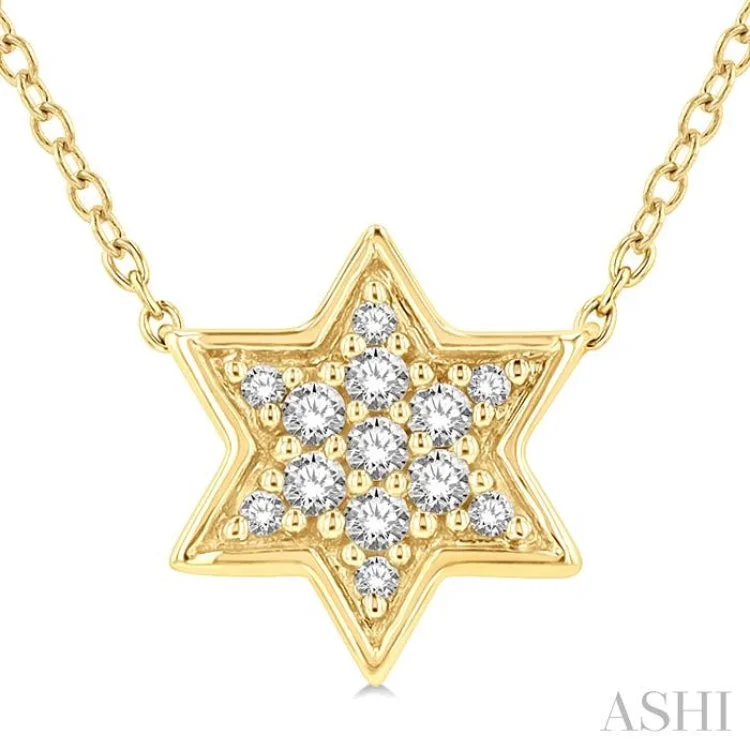 necklaces with heart charm -1/10 Ctw Star of David Petite Round Cut Diamond Fashion Pendant With Chain in 10K Yellow Gold