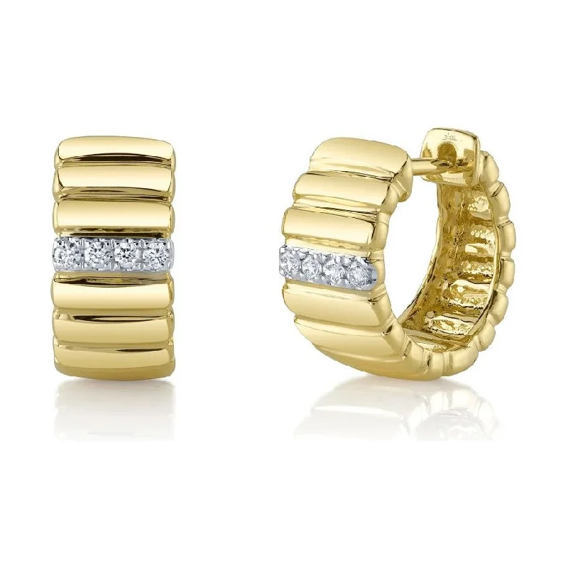 Colorful beaded earrings for women -14K Yellow Gold Diamond Bar Huggie Earrings