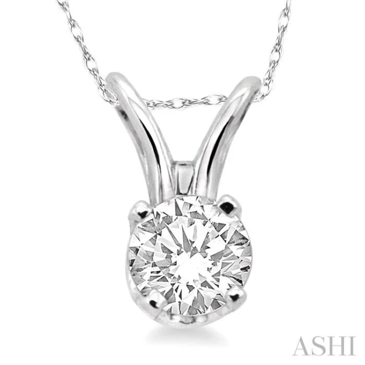 necklaces for couples matching -Round Cut Diamond Solitaire Pendant in 14K White Gold with Chain