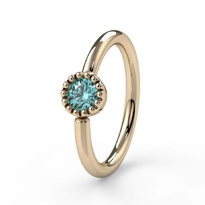 Modern princess engagement rings for women -Aqua Diamond Perlagé Fixed Bead Ring Side Facing