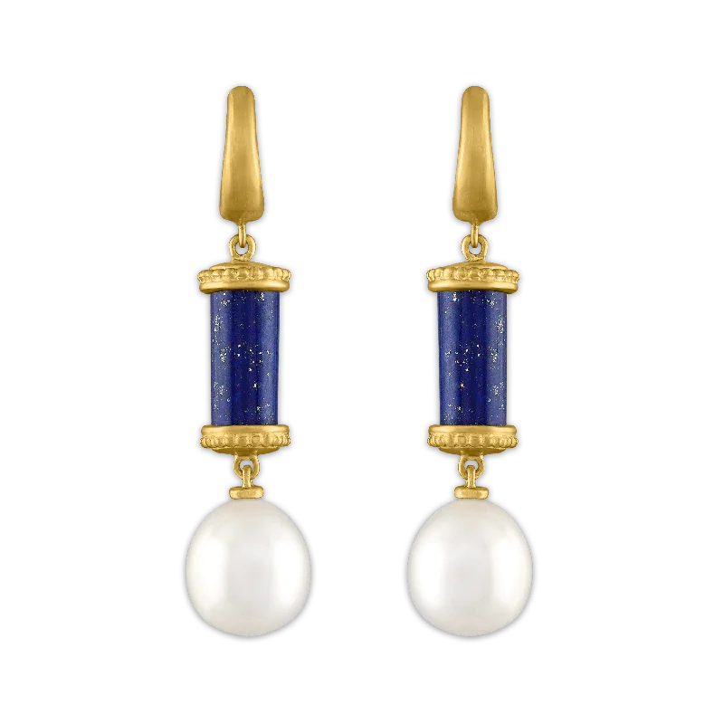 Minimal gold earrings for women -Short Laurel Tropaion Lapis Earrings