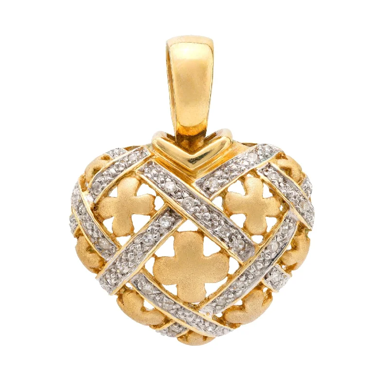 necklaces for fashion lovers -French 18k yellow and white gold diamond heart pendant