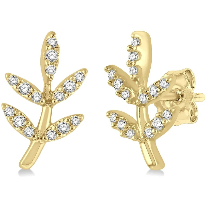 Ladies topaz drop earrings -10k Yellow Gold Diamond Petite Leaf Stud Earrings