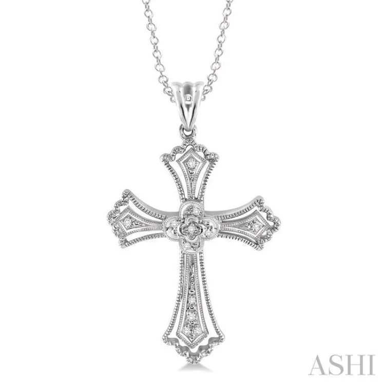 necklaces with feather pendant -1/20 Ctw Single Cut Diamond Cross Pendant in Sterling Silver with Chain