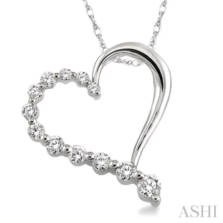 necklaces with heart charm -1/4 Ctw Round Cut Diamond Heart Half Journey Pendant in 14K White Gold with Chain